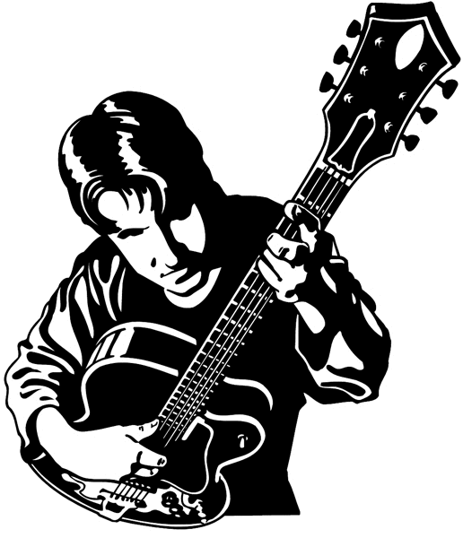 Young man with guitar vinyl sticker. Customize on line. Music 061-0271